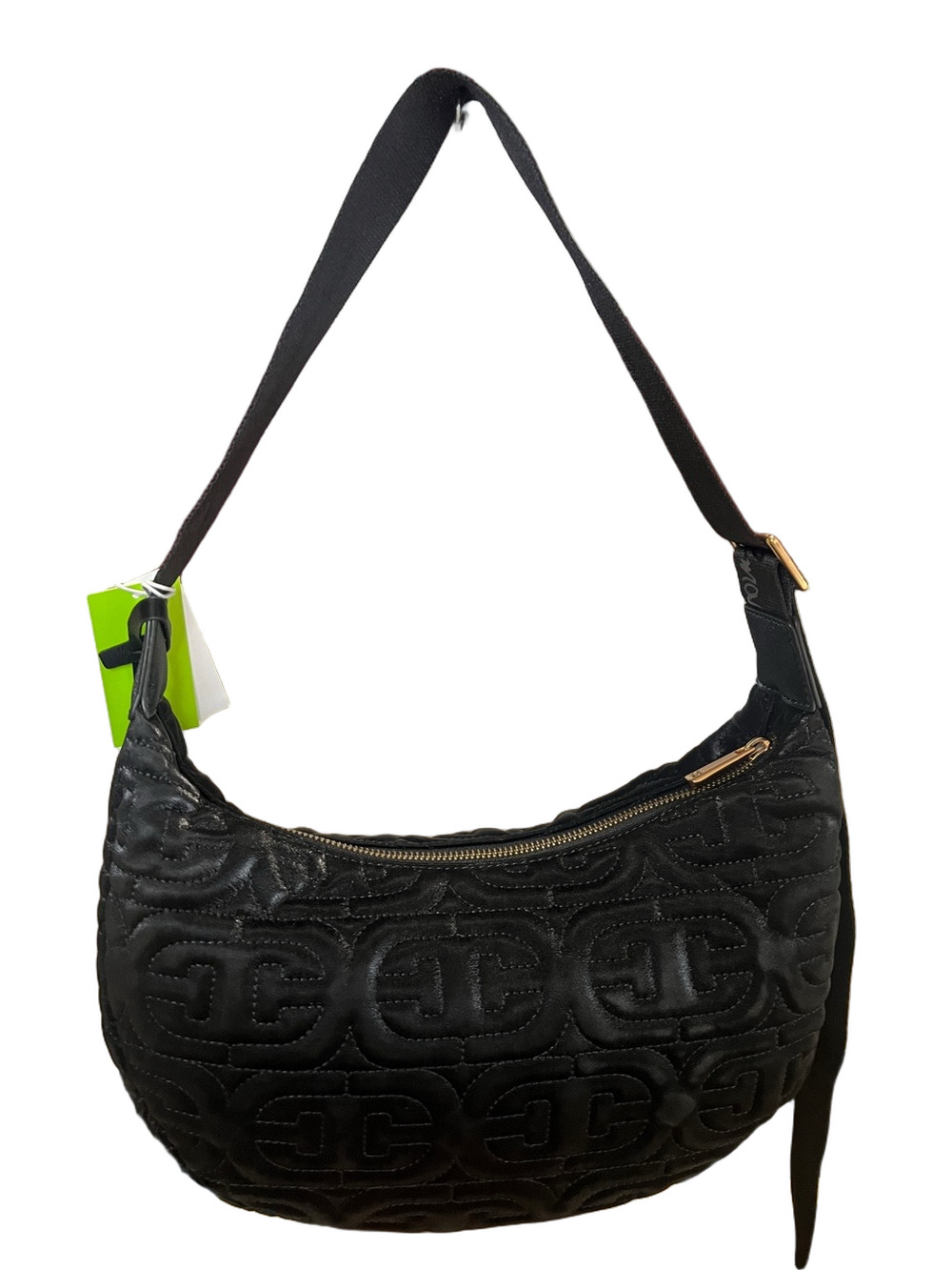 Sam Edelman Black Quilted Hobo Shoulder Bag with Monogram Detail
